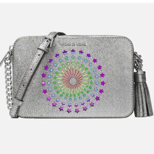 MICHAEL KORS Ginny Silver Metallic Leather Light-up Cross-body Bag VERY RARE